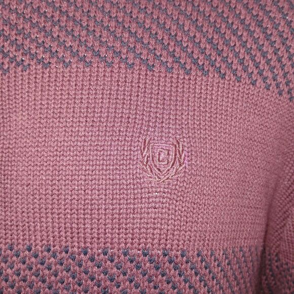 Chaps Men's L/G Burgundy & Blue Striped 1/4 Zip Pullover Sweater Grandpacore - Picture 4 of 14